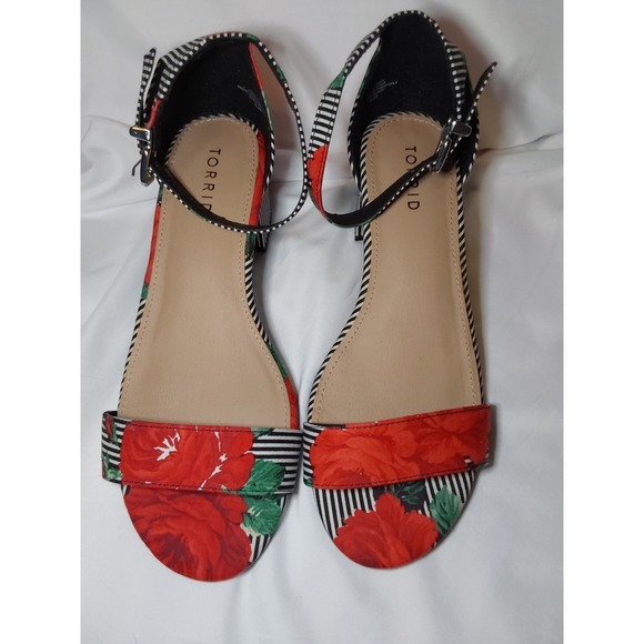 Torrid Womens Size 8.5W Floral Stripe Multicolor Block Heel Open Toe Sandal Shoe - Picture 10 of 10